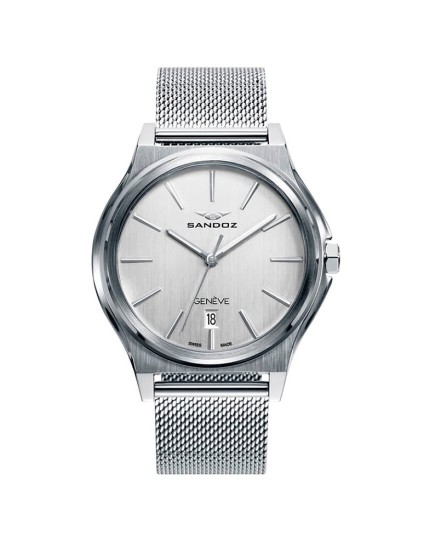 Reloj Sandoz hombre 81481-07 suizo malla milanesa plateada