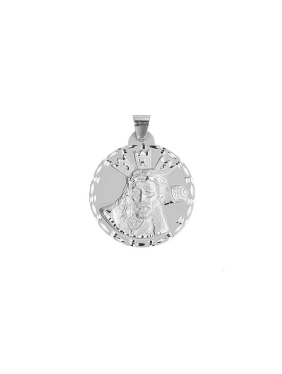 Medalha Cristo do Grande Poder Redonda Rosto Prata | Joyeria Parejo