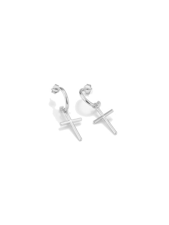 Pendientes de aro con cruz plata | Radiant RY000130