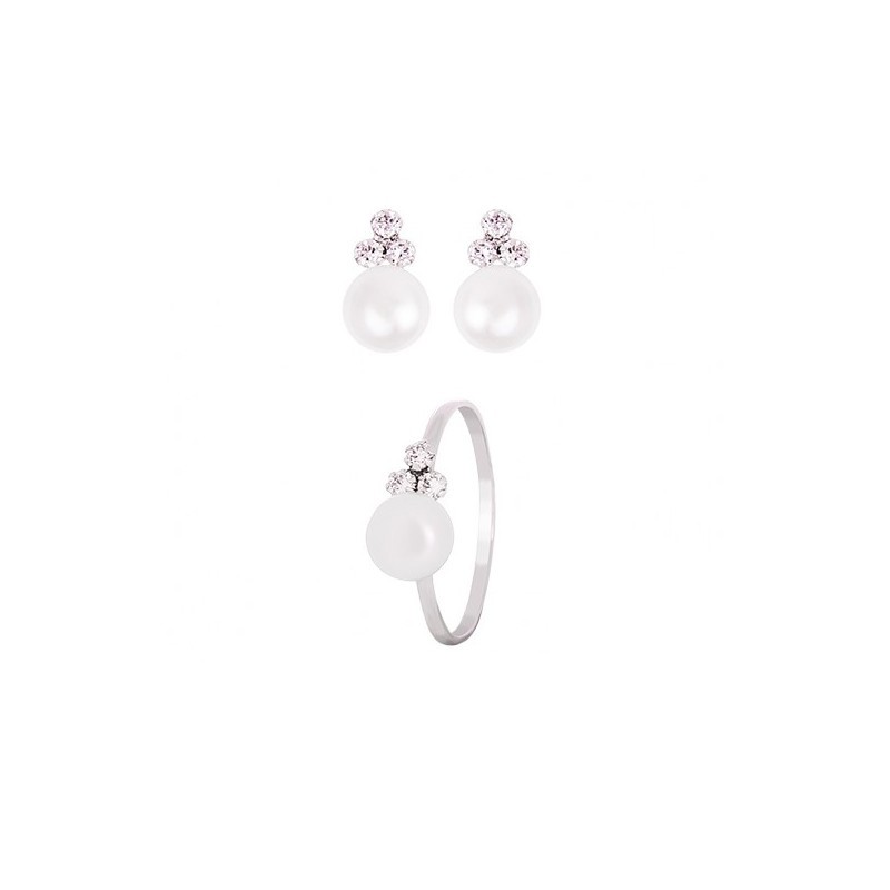 Conjunto Menina Brincos e Anel Ouro Branco Comunhão