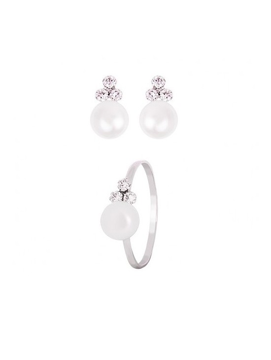 Conjunto Menina Brincos e Anel Ouro Branco Comunhão