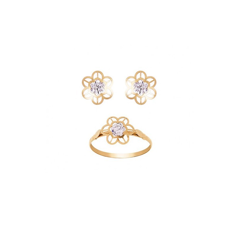 Conjunto Menina Brincos e Anel Ouro Comunhão Elegante