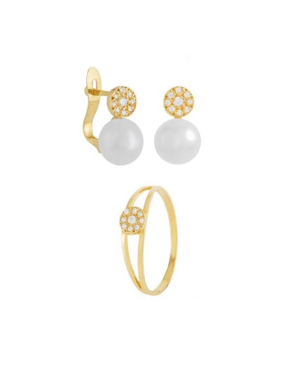 Conjunto Menina Brincos e Anel Ouro Comunhão Elegante