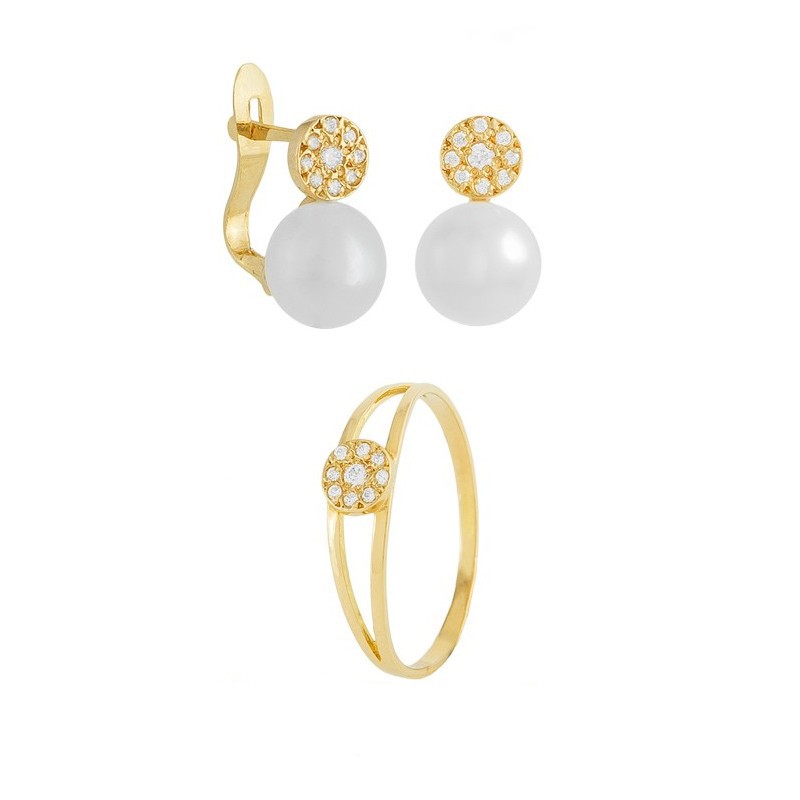 Conjunto Menina Brincos e Anel Ouro Comunhão Elegante