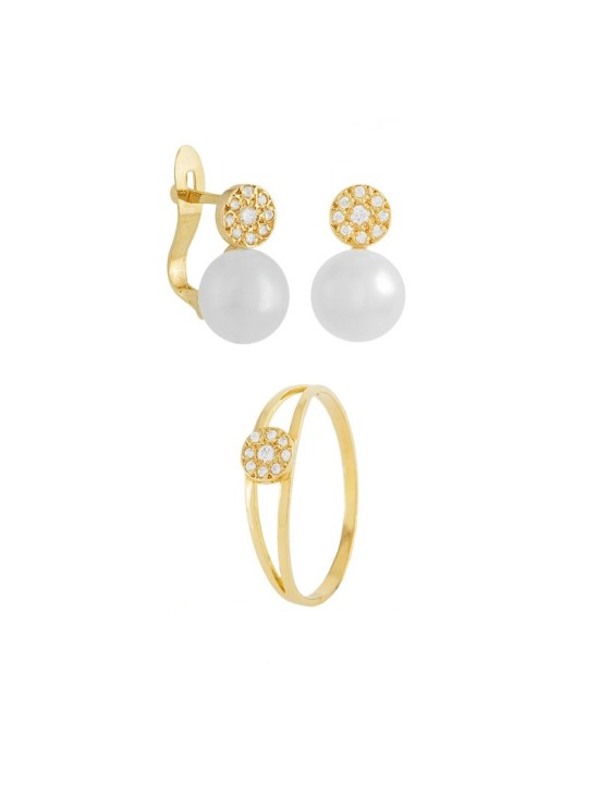 Conjunto Menina Brincos e Anel Ouro Comunhão Elegante