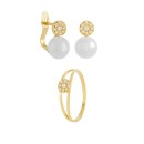 Conjunto menina Brincos e Anel Ouro 18K. 750Mls. Pérolas e zircónias