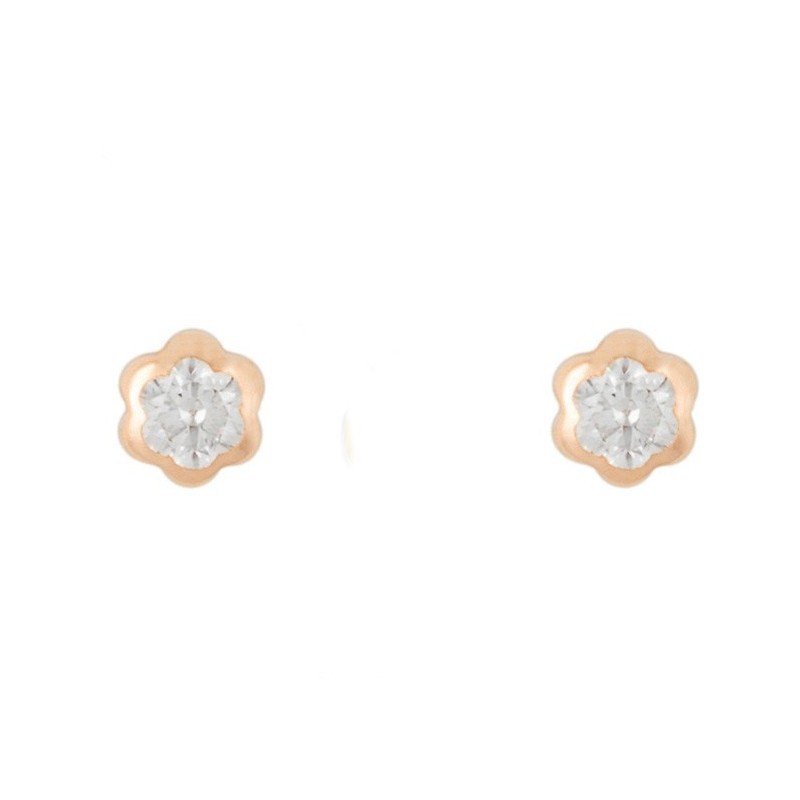 Brincos de ouro para bebé com flor de zircónia - Envio rápido