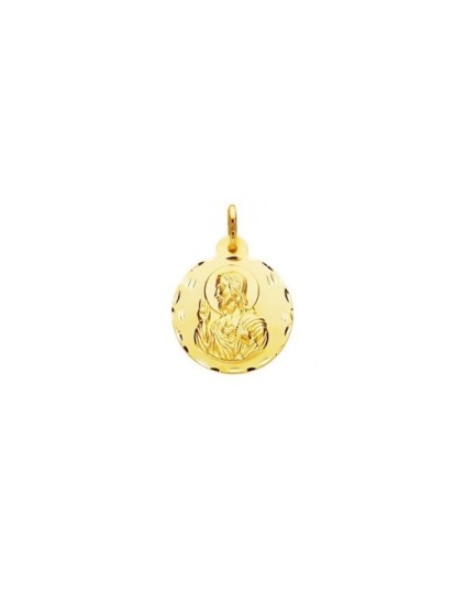 Medalla Redonda Sagrado Corazon Oro 18k + Colgante