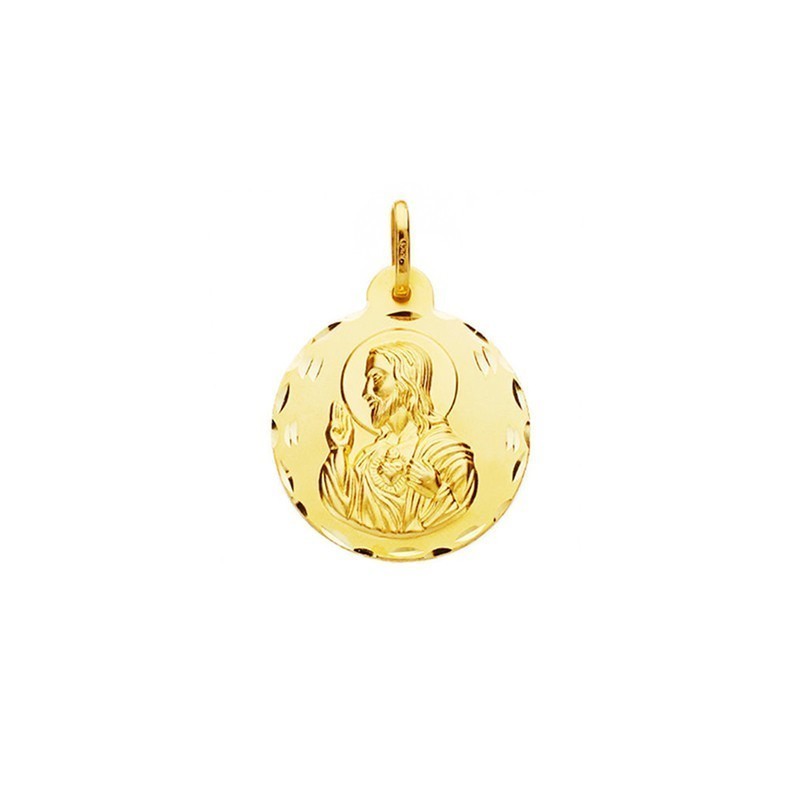 Medalla Redonda Sagrado Corazon Oro 18k + Colgante