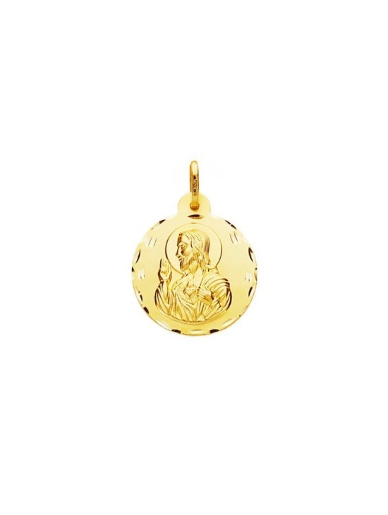 Medalla Redonda Sagrado Corazon Oro 18k + Colgante