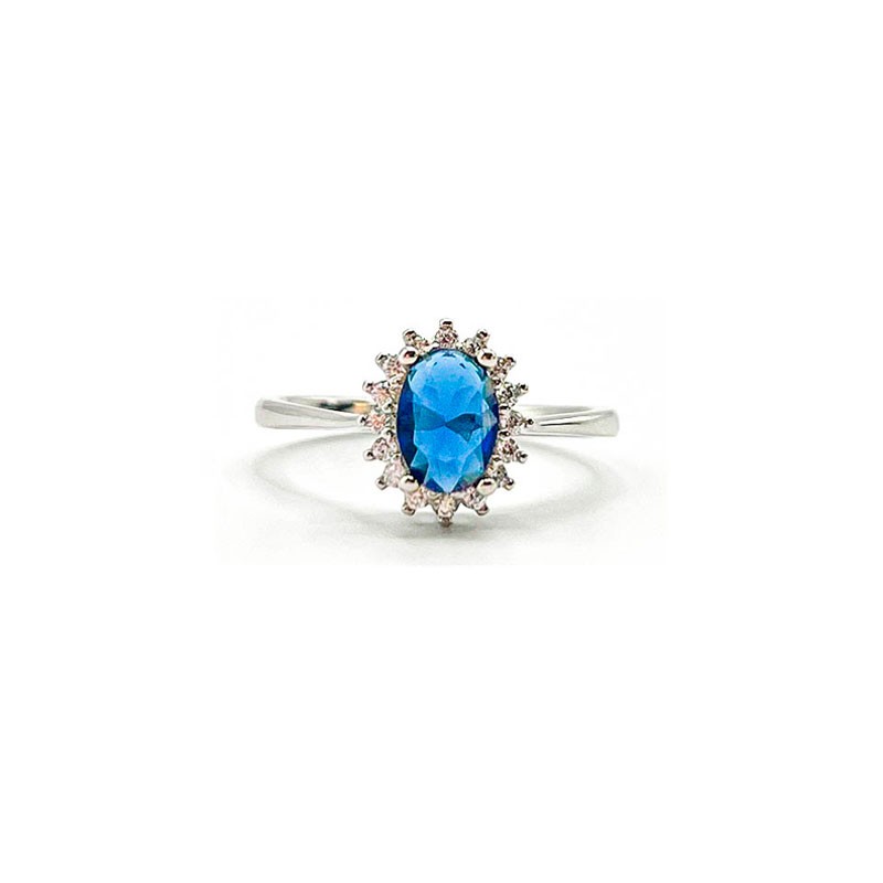 Anillo Plata 925 Solitario Piedra Azul CTS302 Mujer | Joyería Parejo