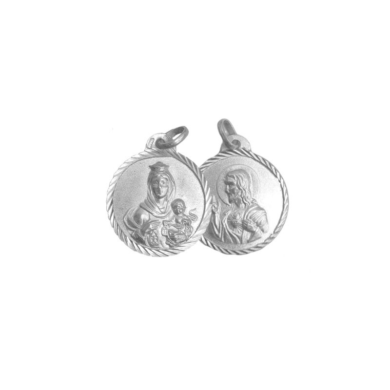 Medalla Borde Tallado Carmen - Sagrado Corazón Plata | Joyería Parejo