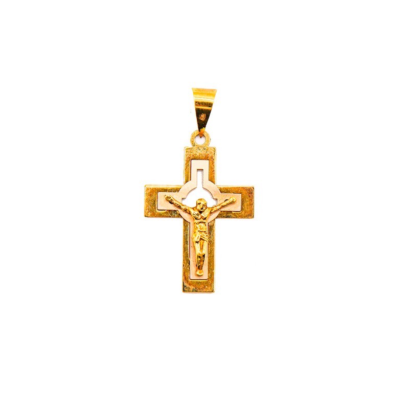Cruz Plana Calada con Cristo Oro 18K 01550069 | Joyería Parejo