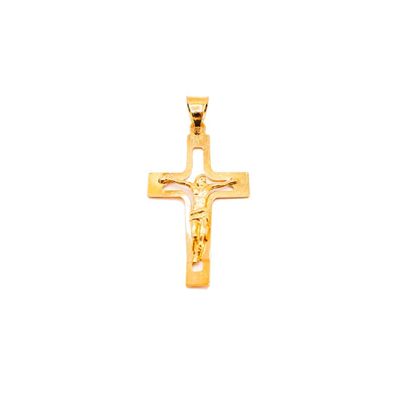 Cruz Plana Calada con Cristo Oro 18K FB0130 | Joyería Parejo