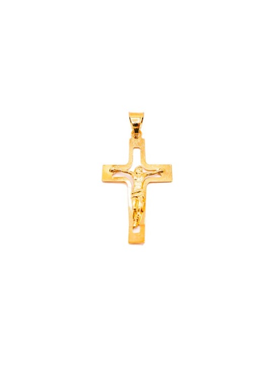 Cruz Plana Calada con Cristo Oro 18K FB0130 | Joyería Parejo