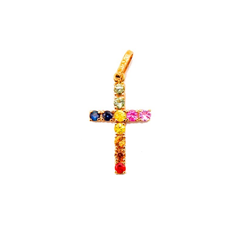 Cruz Circonitas Multicolor Oro 18K PT756MS | Joyería Parejo