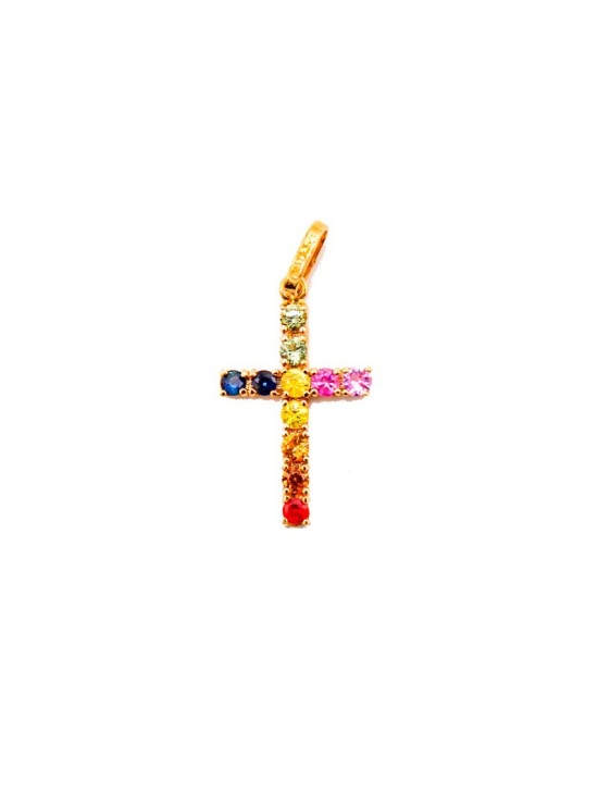 Cruz Circonitas Multicolor Oro 18K PT756MS | Joyería Parejo