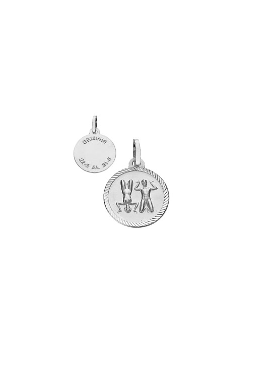 Medalla del Horóscopo Geminis Borde Tallado Plata | Joyería Parejo