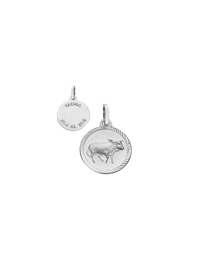 Medalla del Horóscopo Tauro Borde Tallado Plata | Joyería Parejo