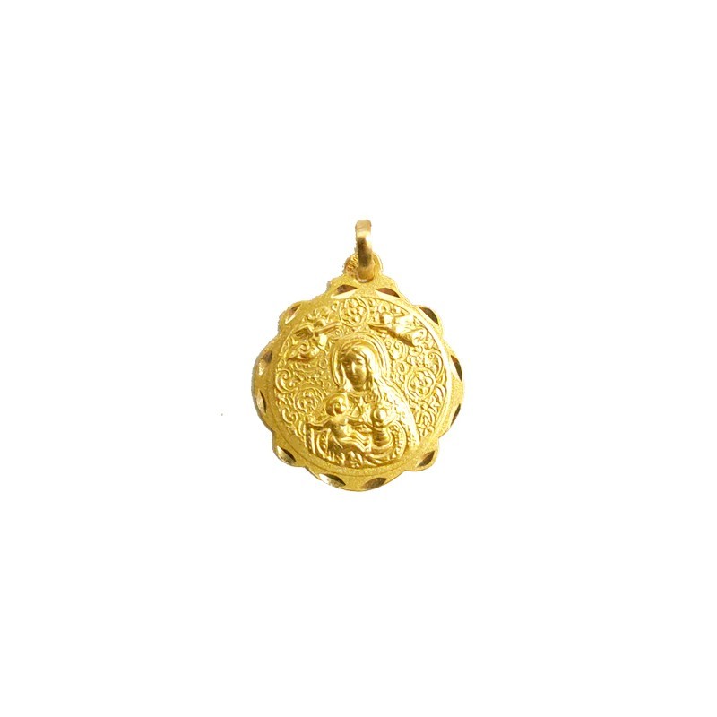 Medalla Borde Ondulado Virgen de la Cinta en Oro 18K | Joyería Parejo