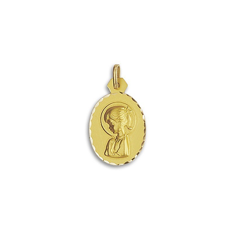 Medalla Oval del Rostro de la Virgen Niña en Oro 18k de 25mm