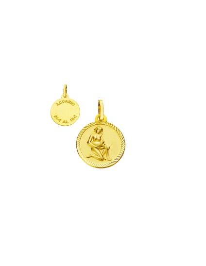 Medalla del Horóscopo Acuario Borde Tallado en Oro | Joyería Parejo