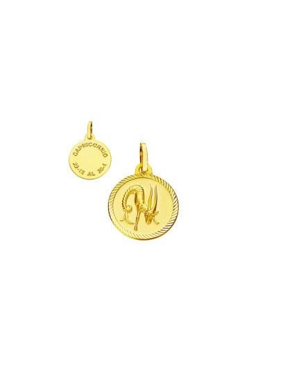 Medalla Horóscopo Capricornio Borde Tallado en Oro | Joyería Parejo
