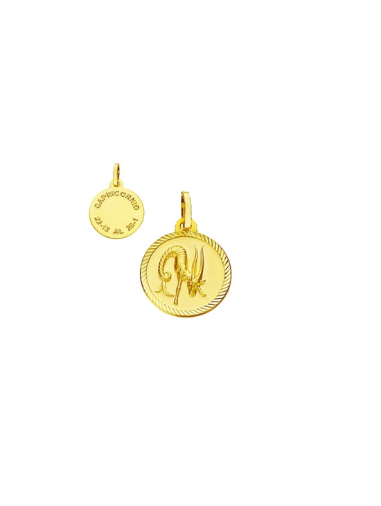 Medalla Horóscopo Capricornio Borde Tallado en Oro | Joyería Parejo