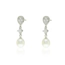 Pendientes Wedding Plata Gota Circonita 4 Garras y Perla CPE1378-RD-PE