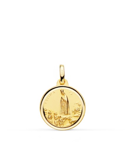 18K Medalla Oro Amarillo Virgen de Fatima 16 mm Bisel PMP8070-116