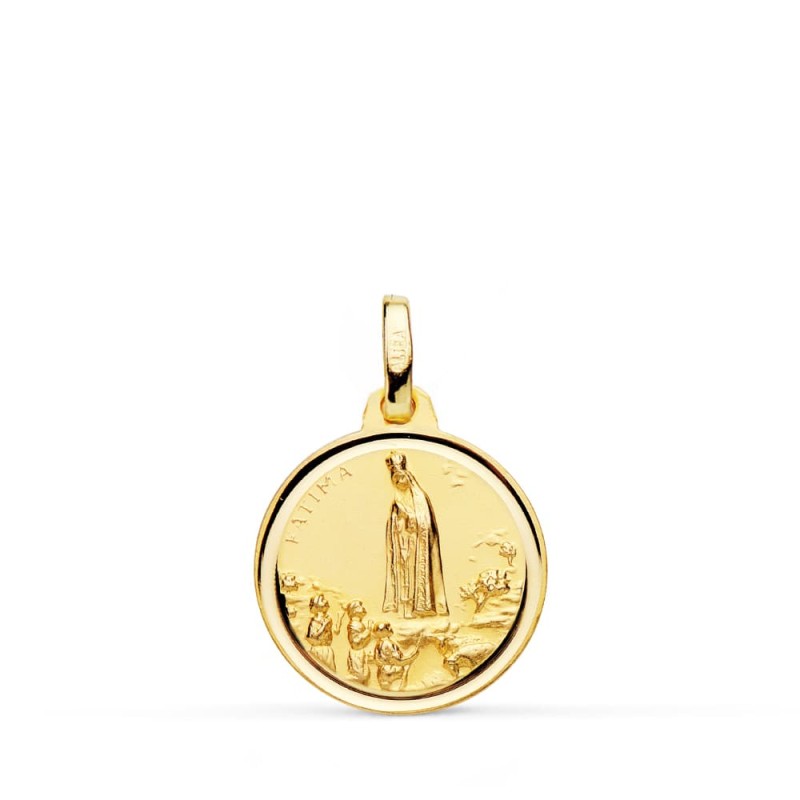 18K Medalla Oro Amarillo Virgen de Fatima 16 mm Bisel PMP8070-116