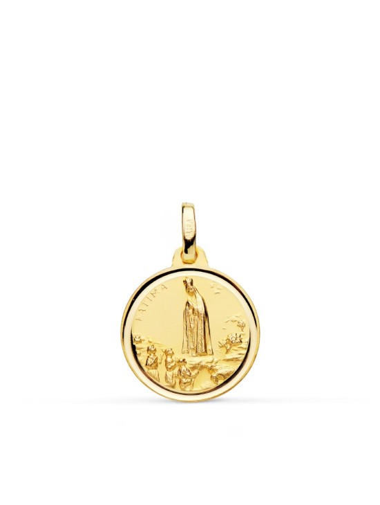 18K Medalla Oro Amarillo Virgen de Fatima 16 mm Bisel PMP8070-116