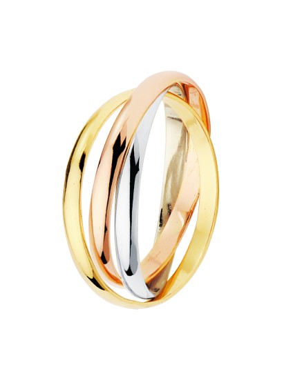 18K Alianza Tres Aros Oro Tricolor Media Caña Ancho: 2 mm