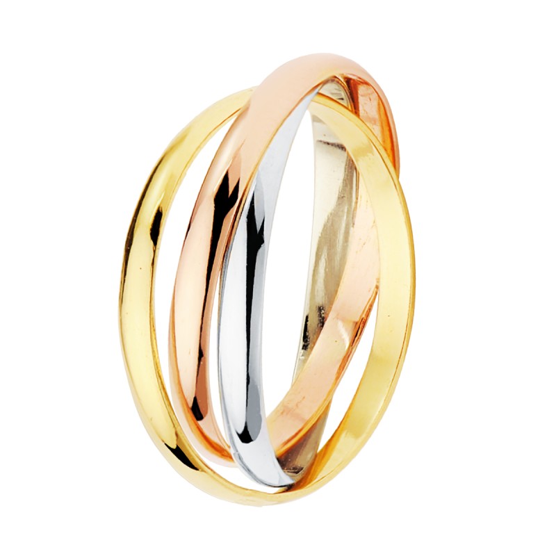 18K Alianza Tres Aros Oro Tricolor Media Caña Ancho: 2 mm