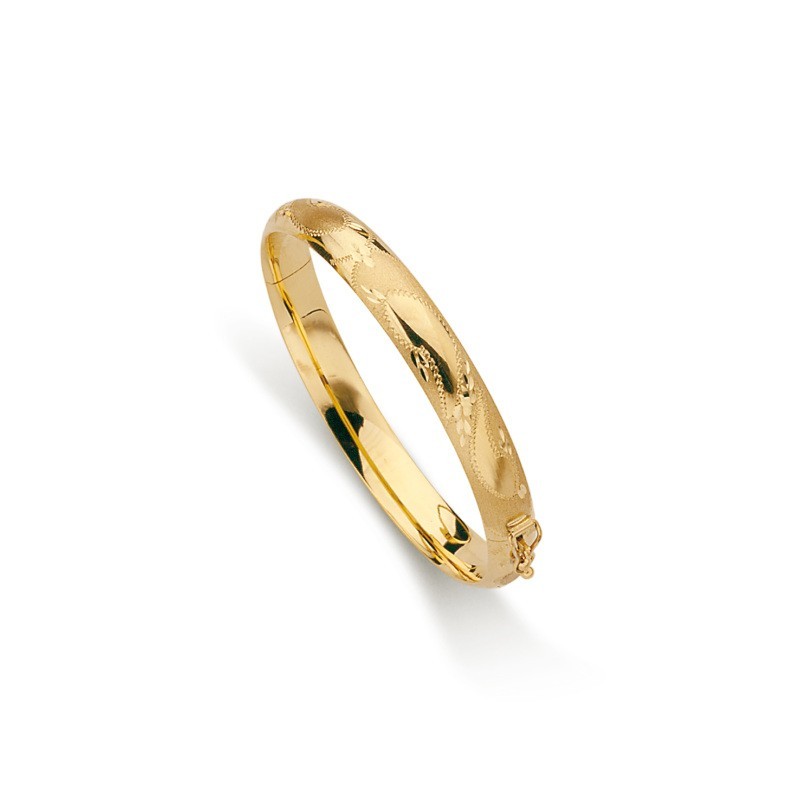 Pulseira em ouro 18k 8mm media cana gravada | Joyería [Brand]