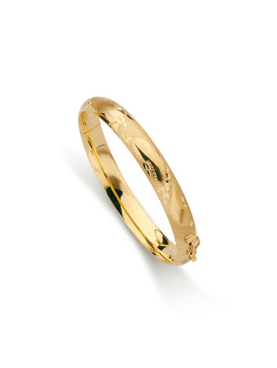 Pulseira em ouro 18k 8mm media cana gravada | Joyería [Brand]